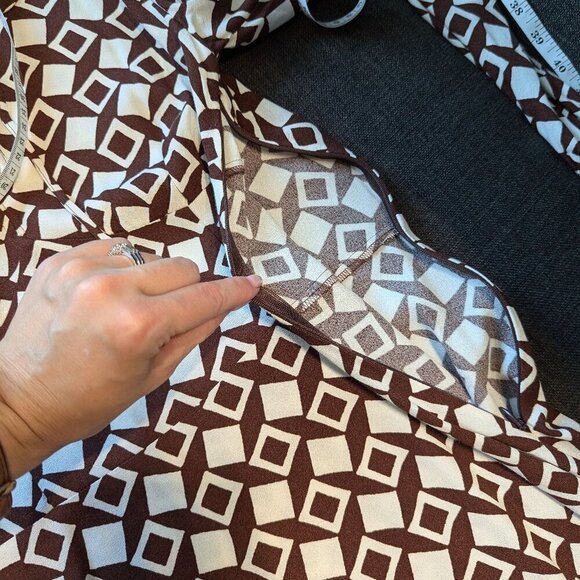 Reformation Will Mini Dress | Brown & Cream Geometric | 60s Style - Picture 3 of 11